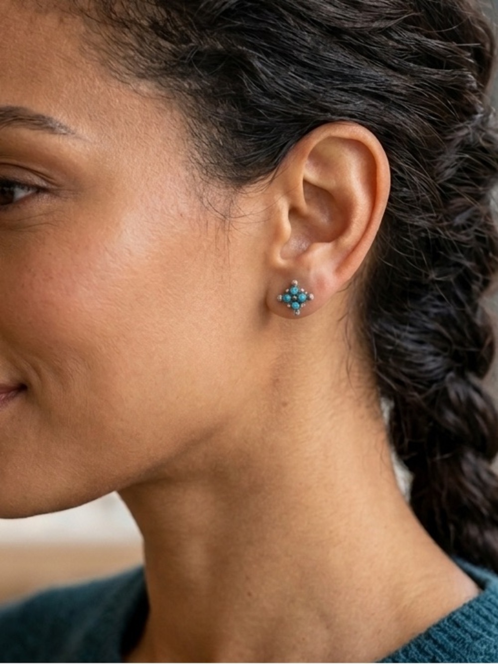 Zuni Sterling Silver Turquoise Stud Earrings